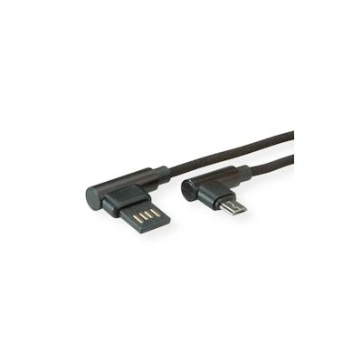 ROLINE USB 2.0 Kabel, gewinkelt, Typ A rev - Micro B, ST/ST, schwarz, 0,8 m