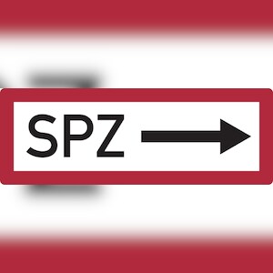 Feuerwehrschild, SPZ (Sprinklerzentrale) mit Pfeil nach rechts - DIN 4066 - 297x105x0.45 mm Aluminium geprägt Image