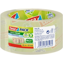 tesa Verpackungsklebeband tesapack Eco & Strong Transparent 50 mm (B) x 66 m (L) PP (Polyproplylen) 58153 Recycelt 100% Image