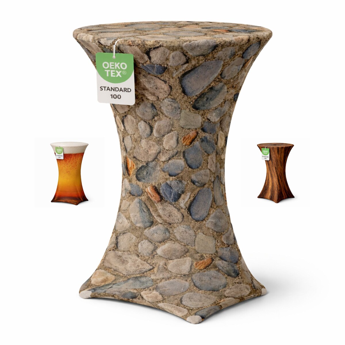 EXKLUSIV HEIMTEXTIL Stehtischhusse Stretch für Bistrotisch Motiv Motiv Ø 60-65x110-120 cm Stein Image