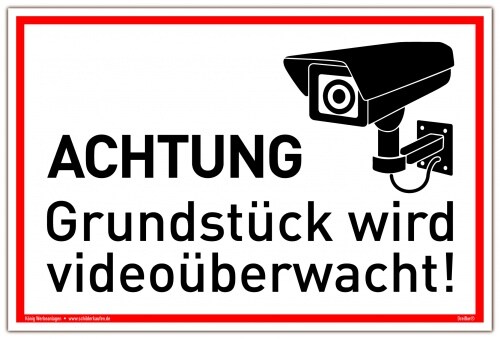 Schild Achtung Grundstück wird videoüberwacht! weiß | stabiles Alu Schild mit UV-Schutz 30 x 20 cm Image