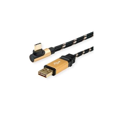 ROLINE GOLD USB 2.0 Kabel, USB A ST reversibel - USB C ST gewinkelt, 1,8 m