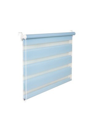 Doppelrollo Duorollo 75 cm breit 150 cm lang hellblau blau inkl. Seilzug Fensterrollo Klemmrollo Jal Image