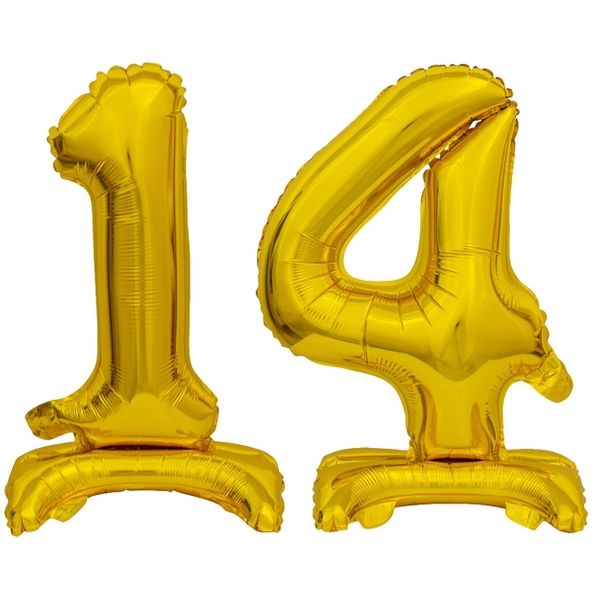 Stehender Folienballon Zahl 14 gold 38 cm 14. Geburtstag Image