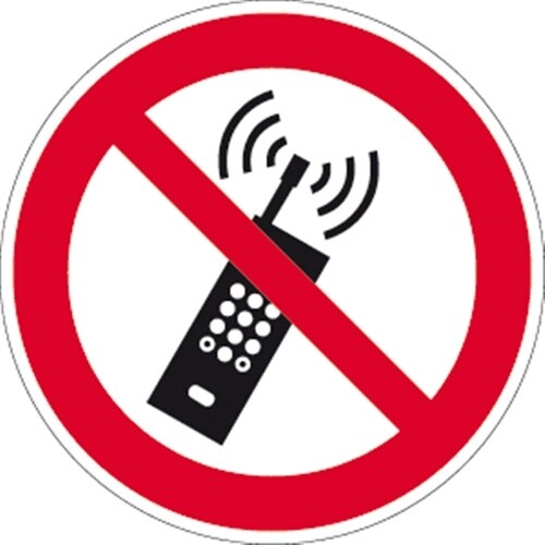 Aufkleber Eingeschaltete Mobiltelefone verboten ISO 7010, Folie, Ø 200 mm Image