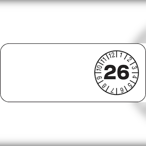 Kabelprüfplakette ab 26, Prüfplakette in Jahresfarben - Bogen = 5 Plaketten - 50 x 20 mm Folie selbstklebend Image