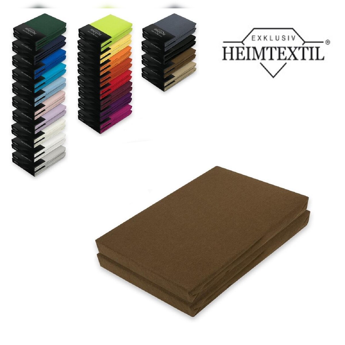 EXKLUSIV HEIMTEXTIL Marke Jersey Spannbettlaken Doppelpack Rundumgummizug 60 x 120 - 70 x 140 cm Schoko Image