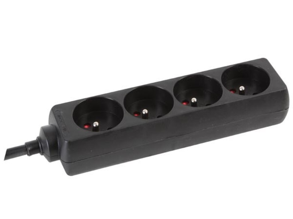 HQ Power Steckdosenleiste, 4 Steckdosen Typ E, Kabel 1.5 m, 3G2.5, Schrumpfschlauch zum Etikettieren, Innenbereich, Schwarz Image