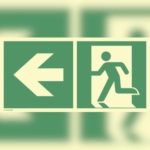 Notausgang links Pfeil links, Kombi, ISO 7010, Alu, nachl., 160-mcd, 297x148 mm Image