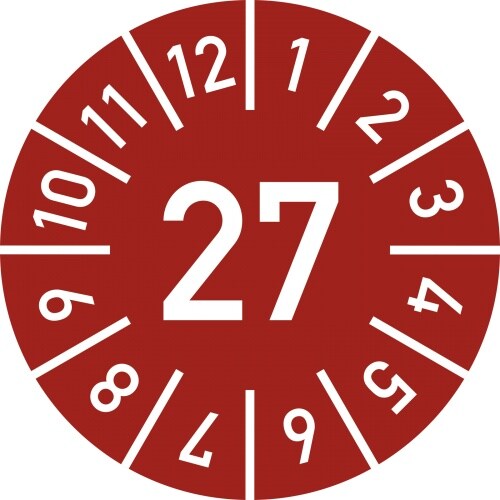 Dreifke® Prüfplakette Jahr 27 mit Monaten, rot, Folie, Ø 10 mm, 10 St./Bo. Image