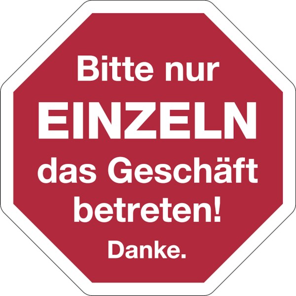 Hygieneschild, Bitte nur EINZELN, Folie, 150 x 150 mm - 150x150 mm Folie selbstklebend Image