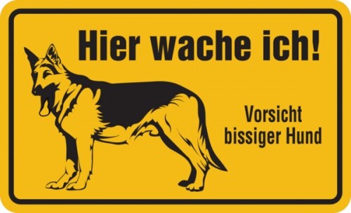 Hinweisschild, Hier wache ich! Vorsicht bissiger Hund, Aluminium, 120 x 200 mm - 200x120x0.45 mm Aluminium geprägt Image