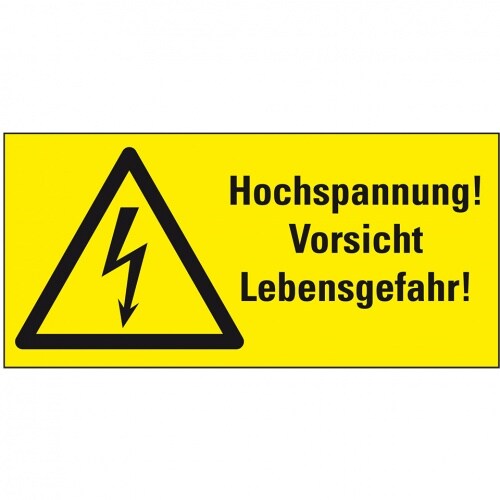 Aufkleber I Warn-Kombischild Hochspannung! Lebensgefahr!, praxisbewährt, RoHS konform, Folie, 148x74mm, ASR DIN EN ISO 7010 W012 Image