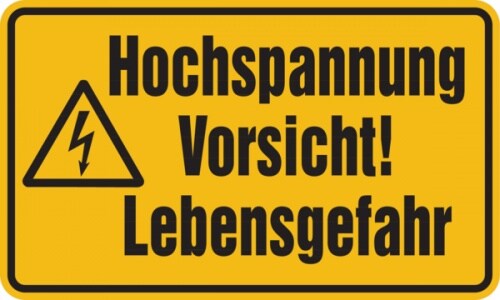 Warnschild, Hochspannung Vorsicht! Lebensgefahr - 300x200 mm Folie selbstklebend Image