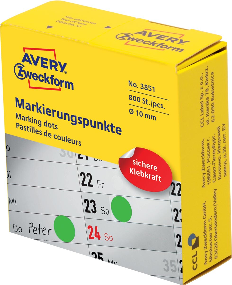 AVERY Zweckform Markierungspunkte, 10 mm, grün, Spender Image