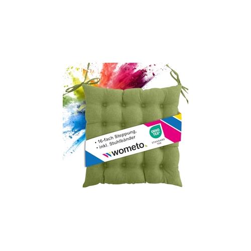 wometo Sitzkissen Stuhlkissen 40x40 OEKO-TEX - grün Sitzauflage Bank Polster Sitzpolster mit Bändern / Schleife, Indoor / Outdoor