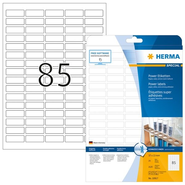 HERMA Power-Etiketten 37 x 13 mm, 2125 Etiketten, weiß, extrem stark haftend, aus Papier Image