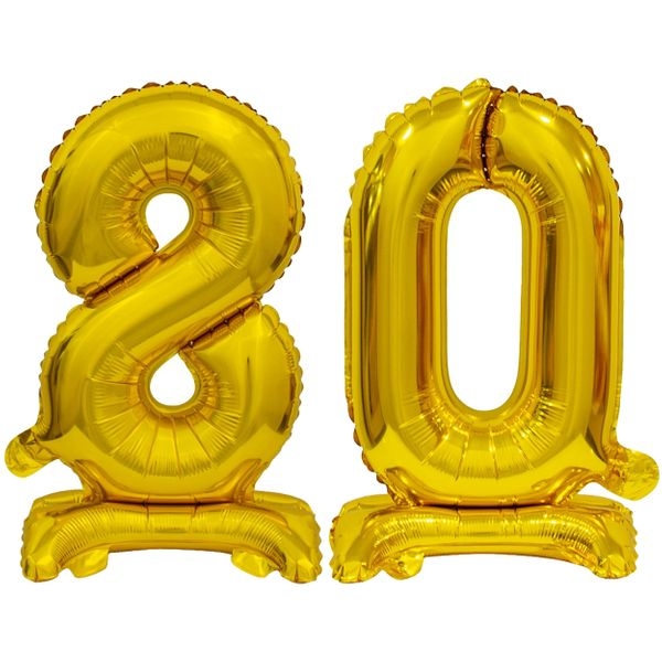 Stehender Folienballon Zahl 80 gold 38 cm 80. Geburtstag Image