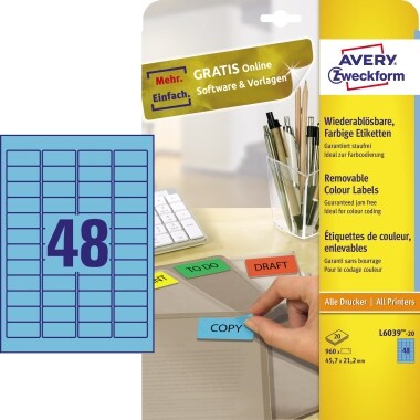 Avery Zweckform Etikett L6039-20 45,7x21,2mm blau 960 St./Pack. Image
