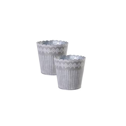 Jinfa® | Metalltöpfe verzinkt | Zink | Höhe: 13 cm Ø 16,5 cm | 2 verzinkte Metalltöpfe mit geschwungenem Rand | Pflanztopf, Aschenbecher oder Dekorati