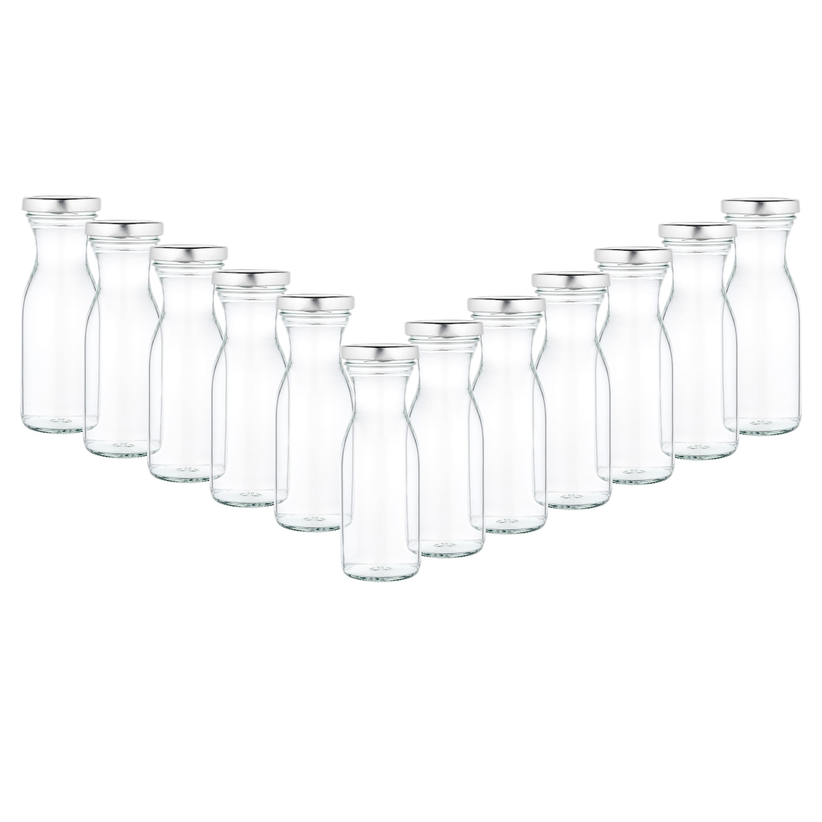 12er Set Weithalsflasche Karaffe 250 ml + To 53 Deckel silber Image