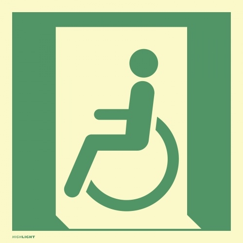 Schild Notausgang für gehbeeinträchtigte Personen links, Alu, nachl.,160-mcd, 148x148mm Image