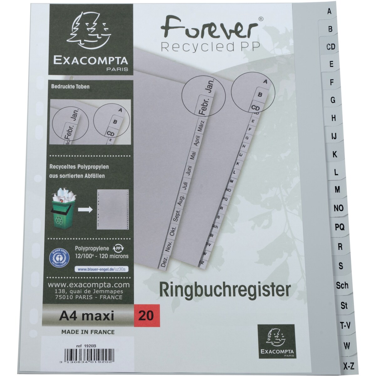 Exacompta Register 1920B DIN A4+ 20tlg A-Z PP grau Image