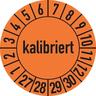 Prüfplakette ab 27, kalibriert, orange/schwarz, Folie, Ø 30 mm - Bogen = 10 Plaketten - 30 mm Folie selbstklebend