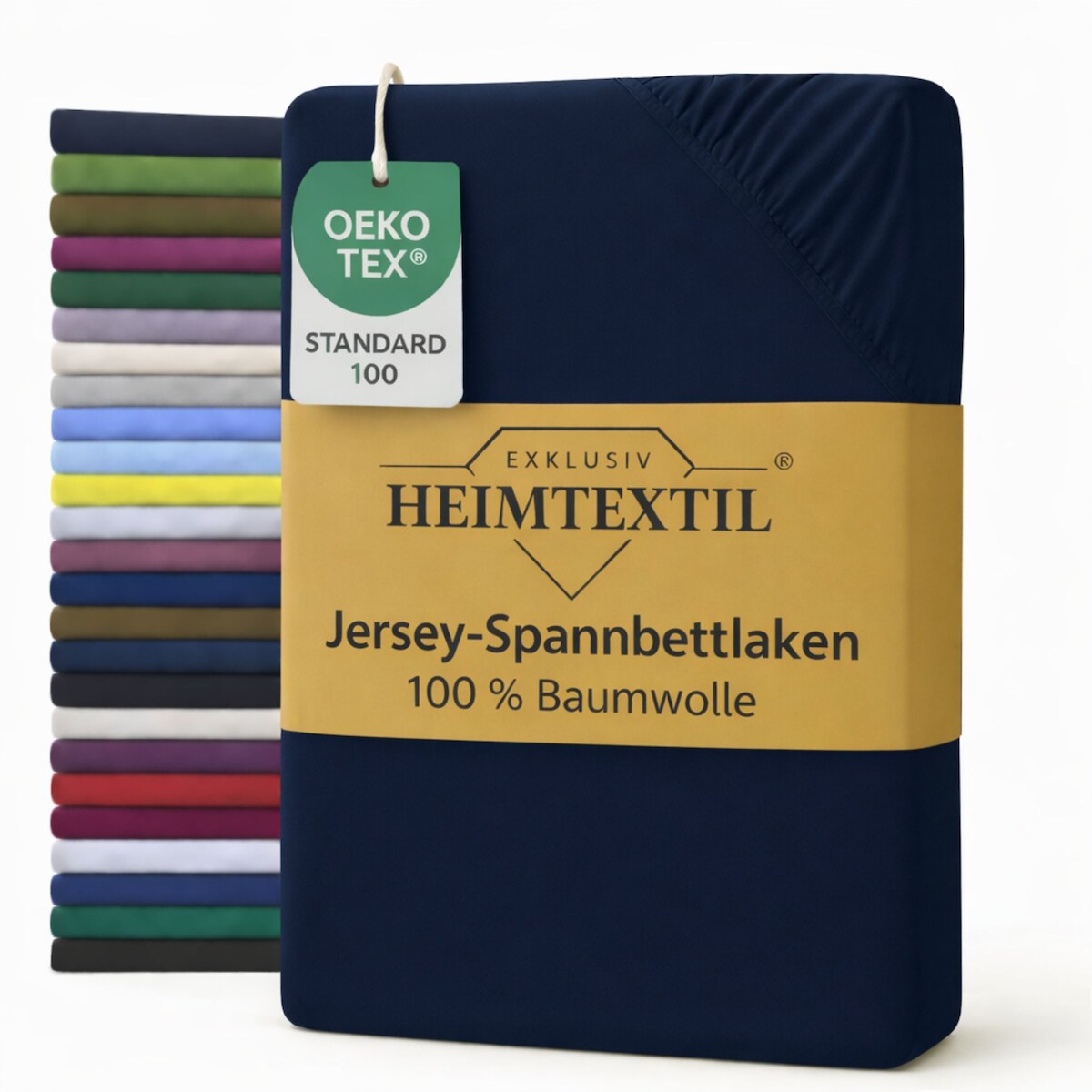 EXKLUSIV HEIMTEXTIL Jersey Spannbettlaken 200 x 220 cm Navyblau 100% Baumwolle Öko - Tex Zertifiziert Bed-Sheet Bettlaken Spannbetttuch Image