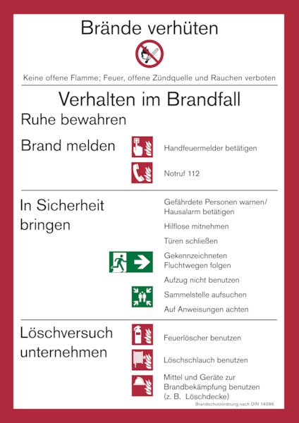 Aushang, Brandschutzordnung Teil A gem. DIN 14096 - Gebäude mit Brandmeldeanlage - 210x297x1.5 mm Kunststoff Image