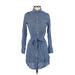 11.1. Tylho Casual Dress - Shirtdress High Neck 3/4 sleeves: Blue Dresses - Women's Size X-Small