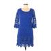 Alfani Casual Dress - Mini Scoop Neck 3/4 sleeves: Blue Print Dresses - Women's Size Medium Petite