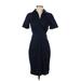 Badgley Mischka Casual Dress - Shirtdress: Blue Dresses - Women's Size 4