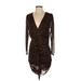 Zara Casual Dress - Mini Plunge 3/4 sleeves: Brown Leopard Print Dresses - Women's Size X-Small
