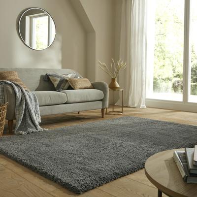 Hochflor-Teppich FLAIR RUGS "Feather", grau (holzkohle), B:200cm H:40mm L:200cm, Kunstfaser, Teppiche Image