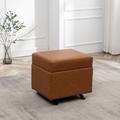 Ivy Bronx Geanino 19.5" Wide Faux Leather Rectangle Standard Ottoman Faux Leather in Brown | 16.5 H x 19.5 W x 16.5 D in | Wayfair