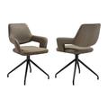 Hokku Designs Gwendel Swivel Modern Dining Chairs w/ Arms in Fabric Upholstery & Black Metal Legs Upholstered/Metal in Brown | Wayfair