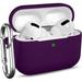 Compatible with AirPods Pro Case - Shockproof Protective Silicone Skin Case Cover [Front LED Visible] with Carabiner Compatible for AirPods Pro - Purple