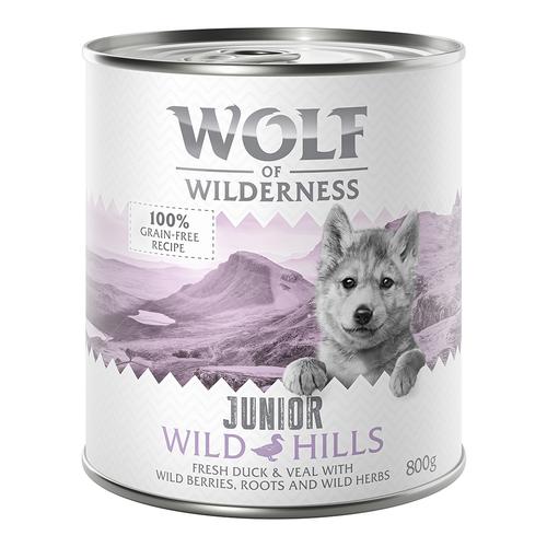 24 x 800 g Junior Ente und Kalb Wolf of Wilderness getreidefreies Hundefutter nass