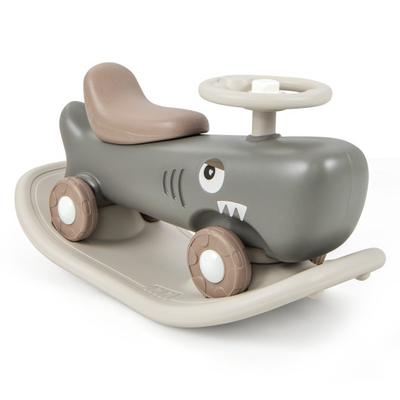 Costway Convertible Rocking Horse and Sliding Car with Detachable Balance Board-Dark Gray