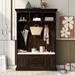 Entryway Upholstered Bench with Open Storage Shelves for Livingroom Mudroom Storage Piece Coat Stand Shoes Cabinet