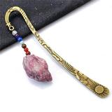 Retro Gift for Women Men Vintage Tiger Eye Rock Quartz Book Marker 7 Chakra Healing Metal Bookmark Crystal Bookmark 1-TOURMALINE