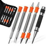 HORUSDY 5-Piece Multitool Nail Setter Set Heavy Duty Automatic Center Punch Dual Head Nail Set Dual Head Center Punch Hammerless Cold Chisel Hinge Pin Remover Punch