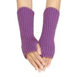 Tooayk Workout Gloves Women Autumn and Winter Solid Color Multicolor Wool Long Striped Knit Half Finger Gloves Work Gloves Fingerless Gloves Purple