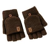 Tooayk Workout Gloves Winter Knitted Fingerless Gloves Thermal Insulation Warm Convertible Mittens Flap Cover for Men Women Work Gloves Fingerless Gloves Brown