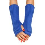 Tooayk Workout Gloves Women Autumn and Winter Solid Color Multicolor Wool Long Striped Knit Half Finger Gloves Work Gloves Fingerless Gloves Blue