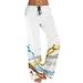 ZHIZAIHU Pants for Women High Waist Pockets Strip Printed Elastic Waist Loose Yoga Pants Casual Long Trousers Women Sweatpants White S