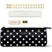 Kate Spade New York Pen and Pencil Case with School Supplies Zip Pouch Includes 2 Pencils Sharpener Eraser and Ruler Polka Dots (Black/White)