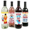 Big Dot of Happiness Carnival - Step Right Up Circus - Carnival Themed Party Decorations for Women and Men - Wine Bottle Label Stickers - Set of 4