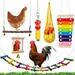 Egdank 6PCS Chicken Toys Set Chewing Foraging Toys Parrot Playing Training Toys with Wooden Swing Fruit Vegetable Hanging Feeder Xylophone Mirror Bell Ladder Toy for Chicken Parrots Birds